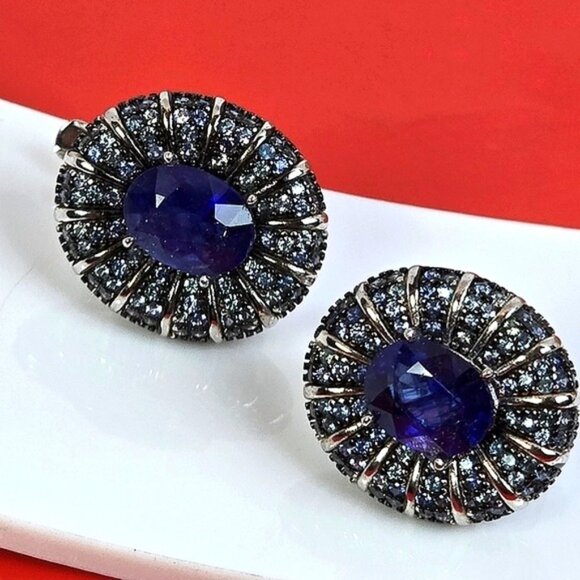 925 Sterling Silver Earrings with Natural Sapphire Gemstones - Picture 7 of 7